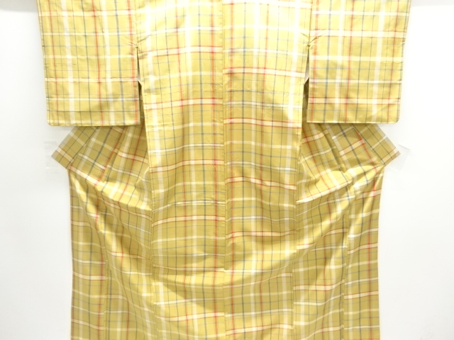 JAPANESE KIMONO / ANTIQUE KIMONO / SILK / TSUMUGI / WOVEN GRID